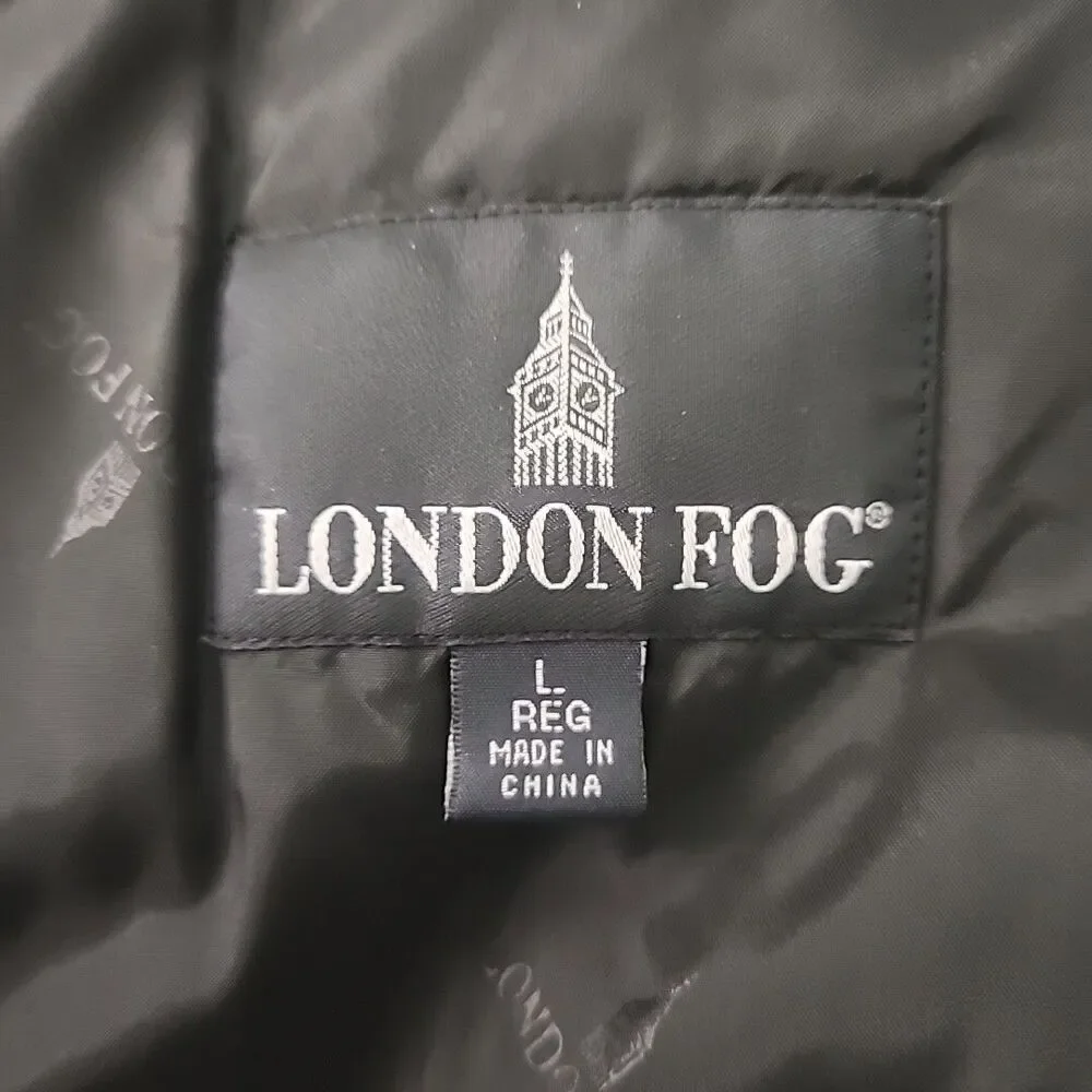 London Fog Men's Trench Coat SZ L Reg Black Cotton Removable Lining 34460